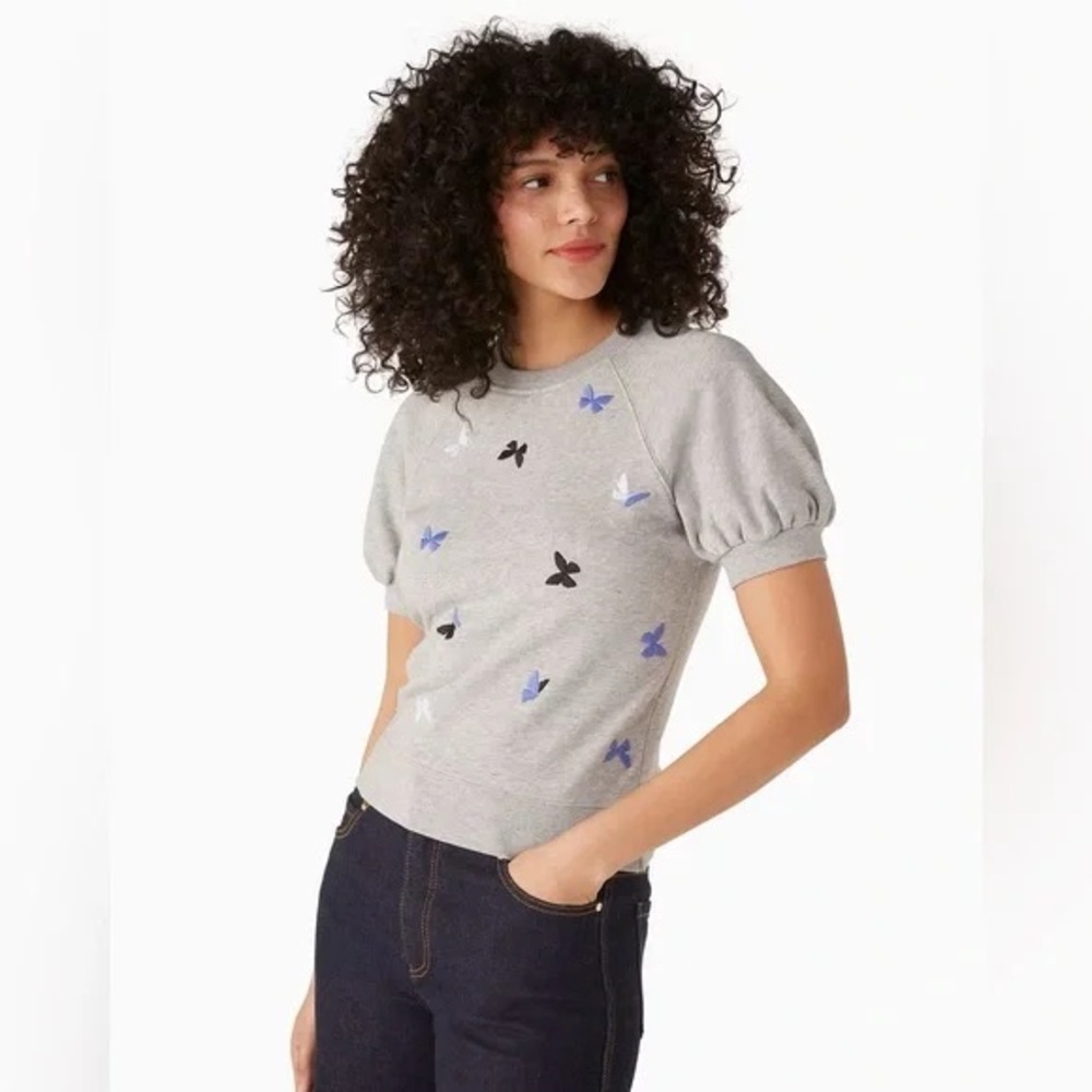 Kate Spade Embroidered Butterfly Short Sleeve Pullover Sweatshirt